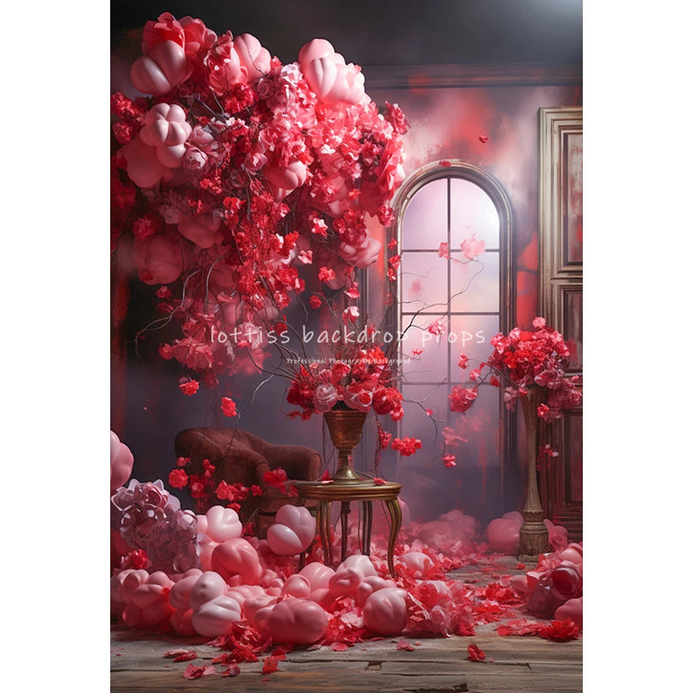 Valentine's Day Rose Floral Backdrops Lover Adult Photography Child Baby Photocall Red Floral Door Heart Balloons Backgrounds