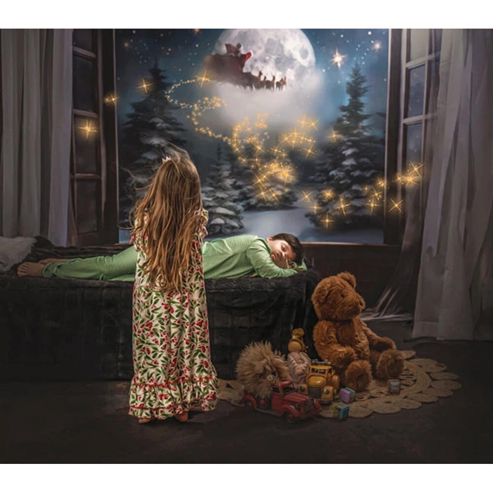 Christmas Eve Wish Santa Backdrops Kids Baby Photography Props Child Adult Photocall Decors Big Moon Xmas Windows Background