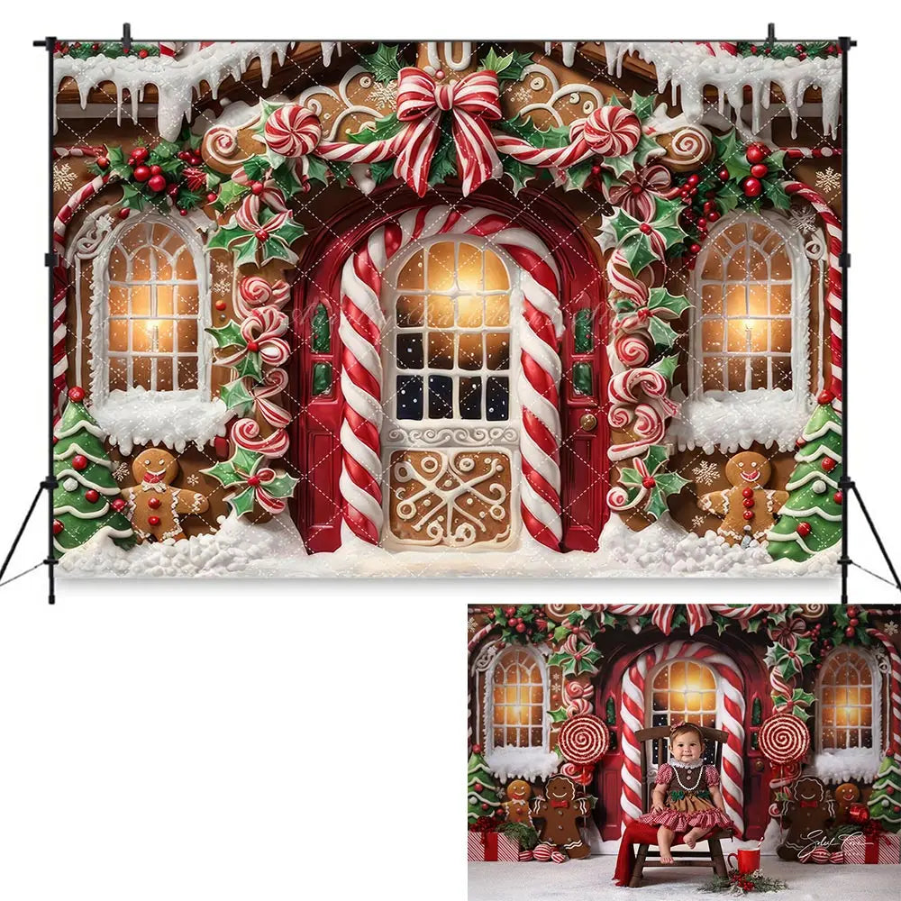 Elegant White Christmas Fireplace Backdrop Winter Street and Store Front Kids Baby Cake Smash Photography Decors