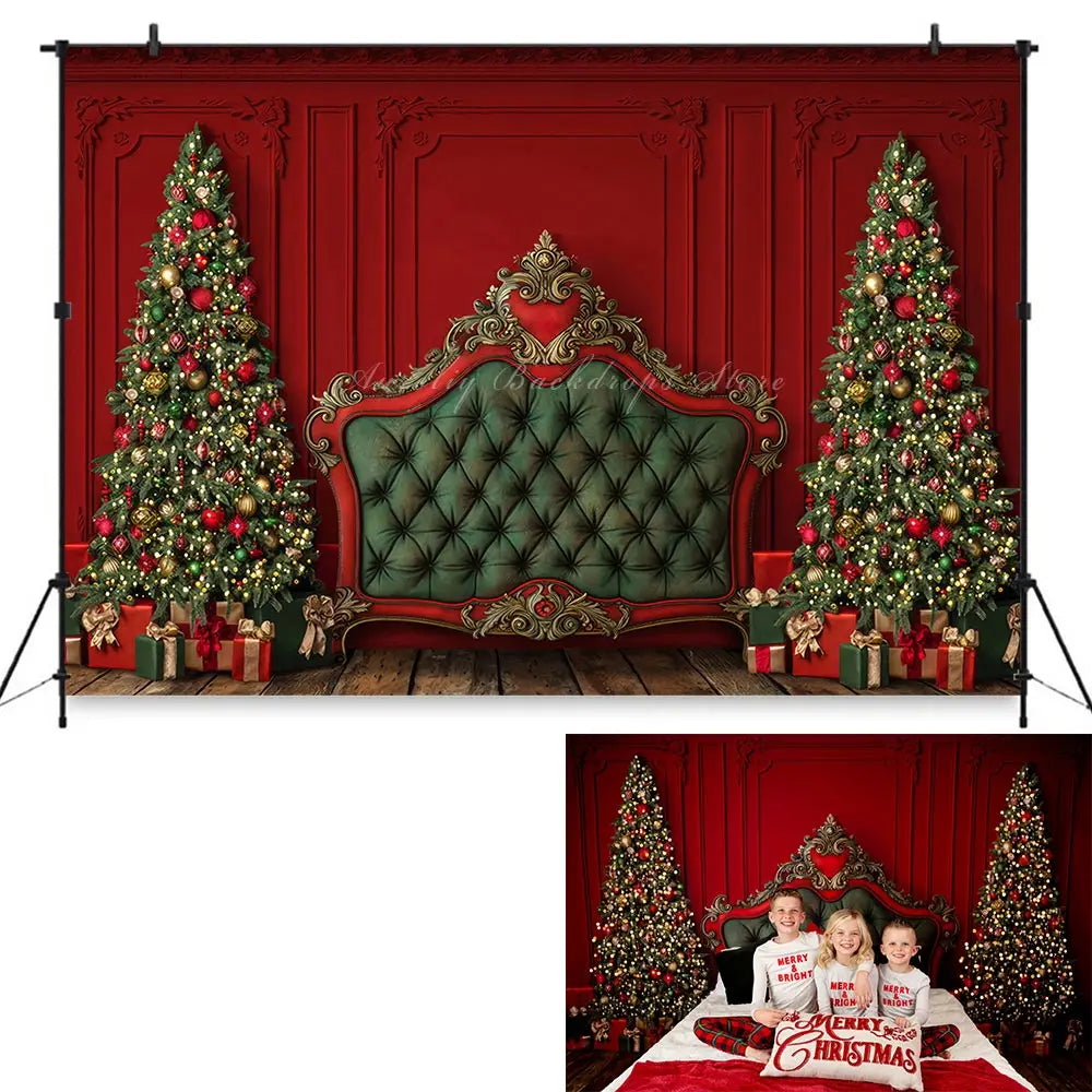 Regal Red Green Headboard Backdrop Kids Baby Cake Smash Photography Props Christmas Tree Child Adult Family Photo Studio Decors