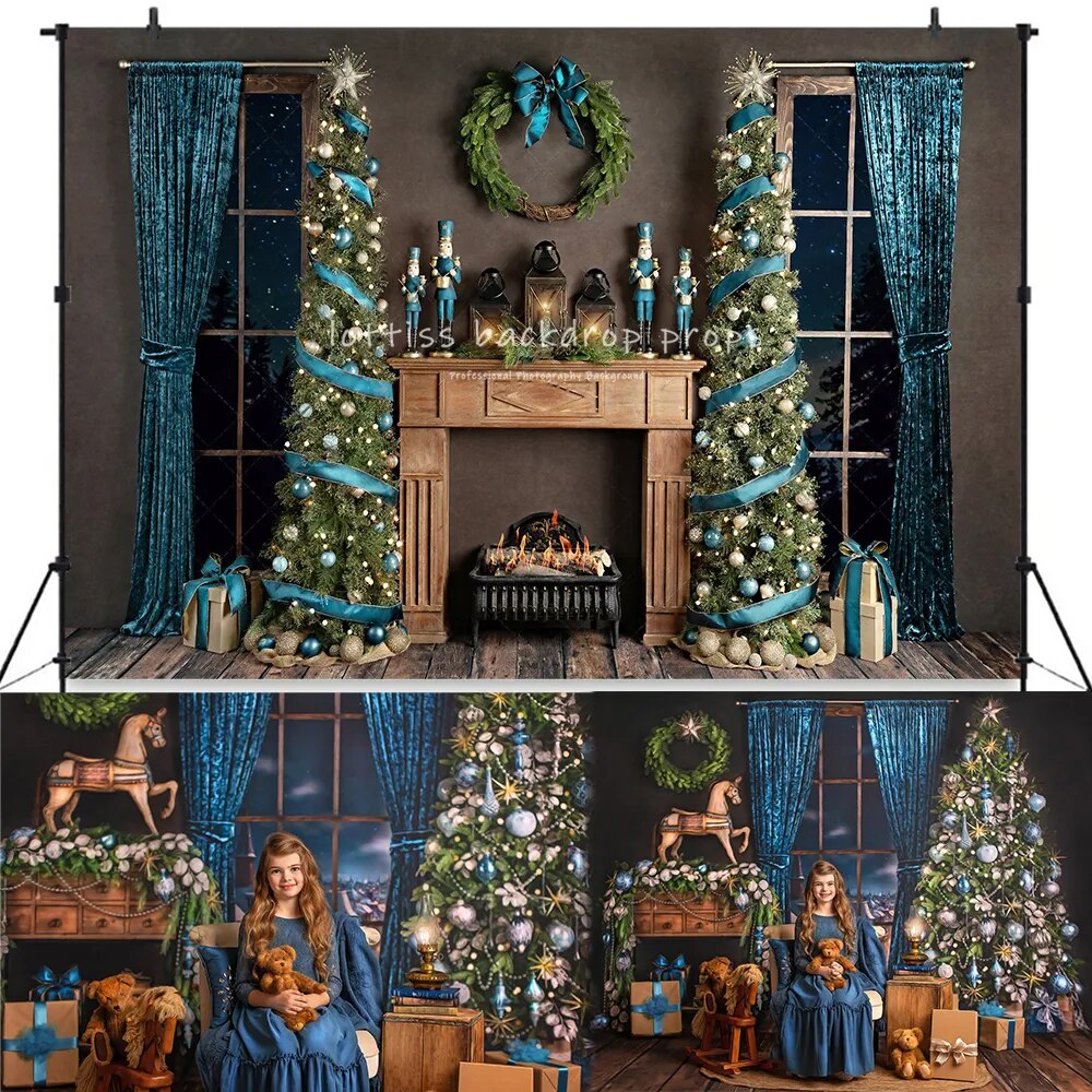 Holiday Mood Xmas Fireplace Backdrops Adult Kids Portrait Props Christmas Living Room Background Baby Children Photostudio