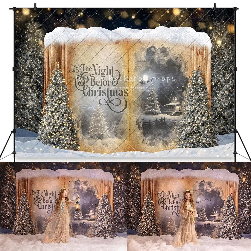 Christmas Storytime Backdrops Kids Photography Backdrops Child Baby Photocall Props Xmas Santa Snowy Moon Background