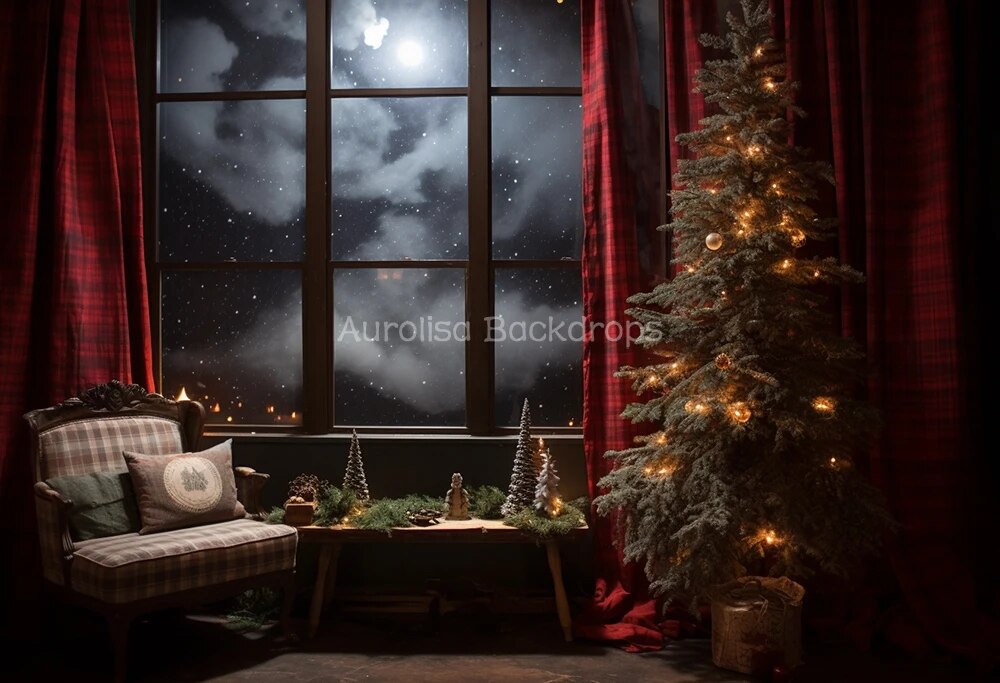 Xmas Street Backdrops Kids Baby Potorgaphy Props Child Adult Photocall Props Christmas Trees Evening Moon Santa Background