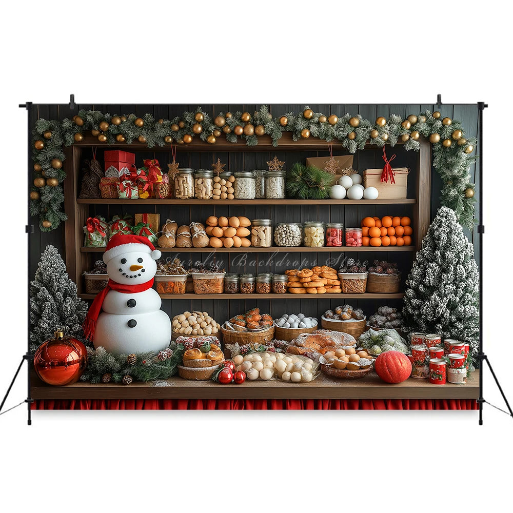 Large Cabinet With Christmas Decorations Photo Backdrop Kids Baby Cake Smash Photography Props Family Party Photocall Background