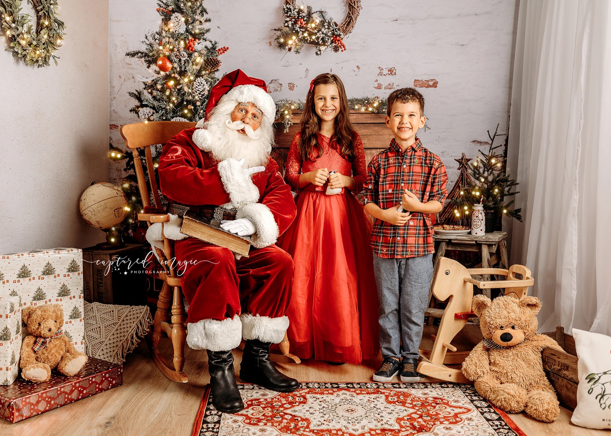 Merry Christmas Backdrop Fireplace Christmas-tree Kids Baby Cake Smash Photography Props Child Family Photoshoot Backgrounds