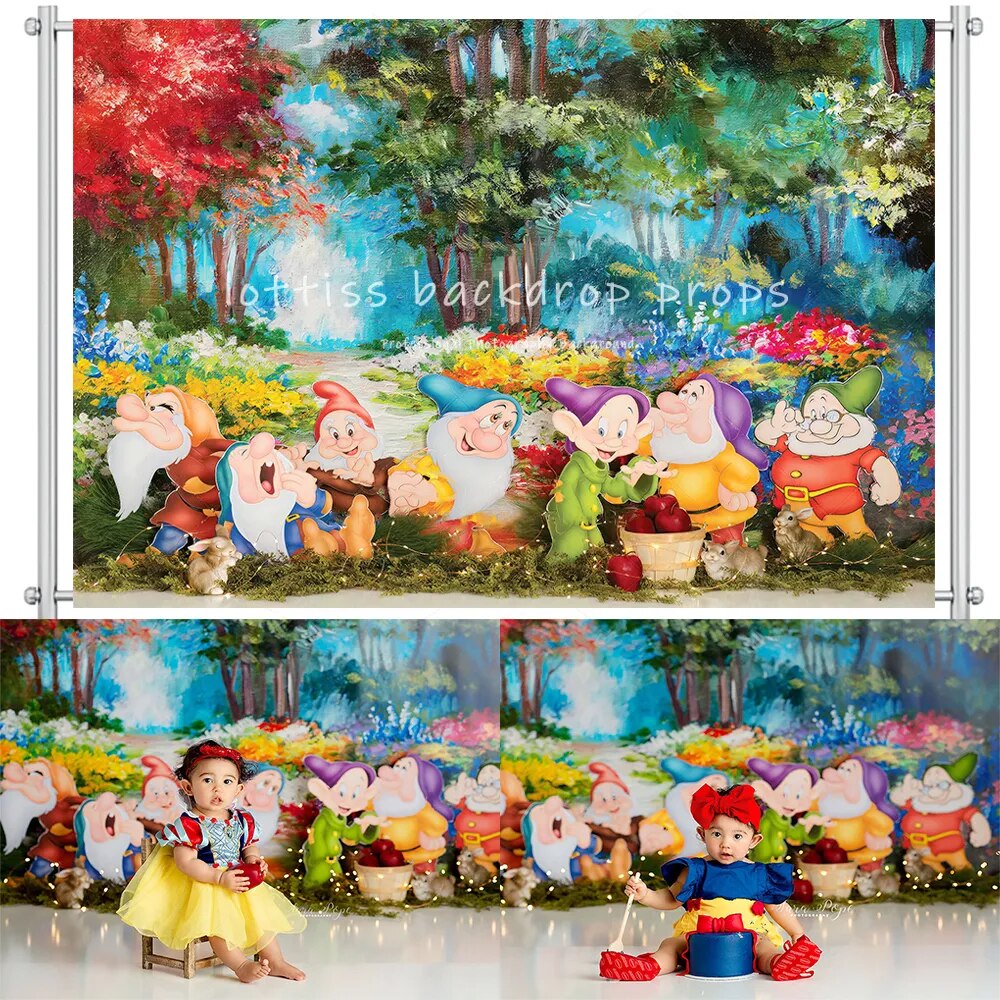 Seven Dwarves Birthday Backdrop  Kids Girl Baby Shower Party Photography Princess Children Background Photostudio Props