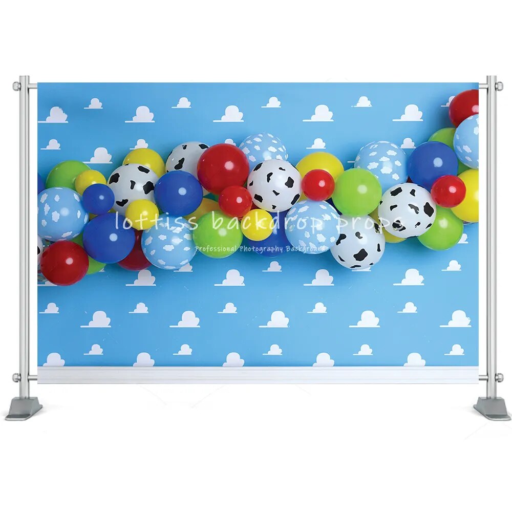 Toy Theme Birthday Backdrop Kids Baby Photocall Props Party Balloons Cartoon Backgrund Child Photostudio