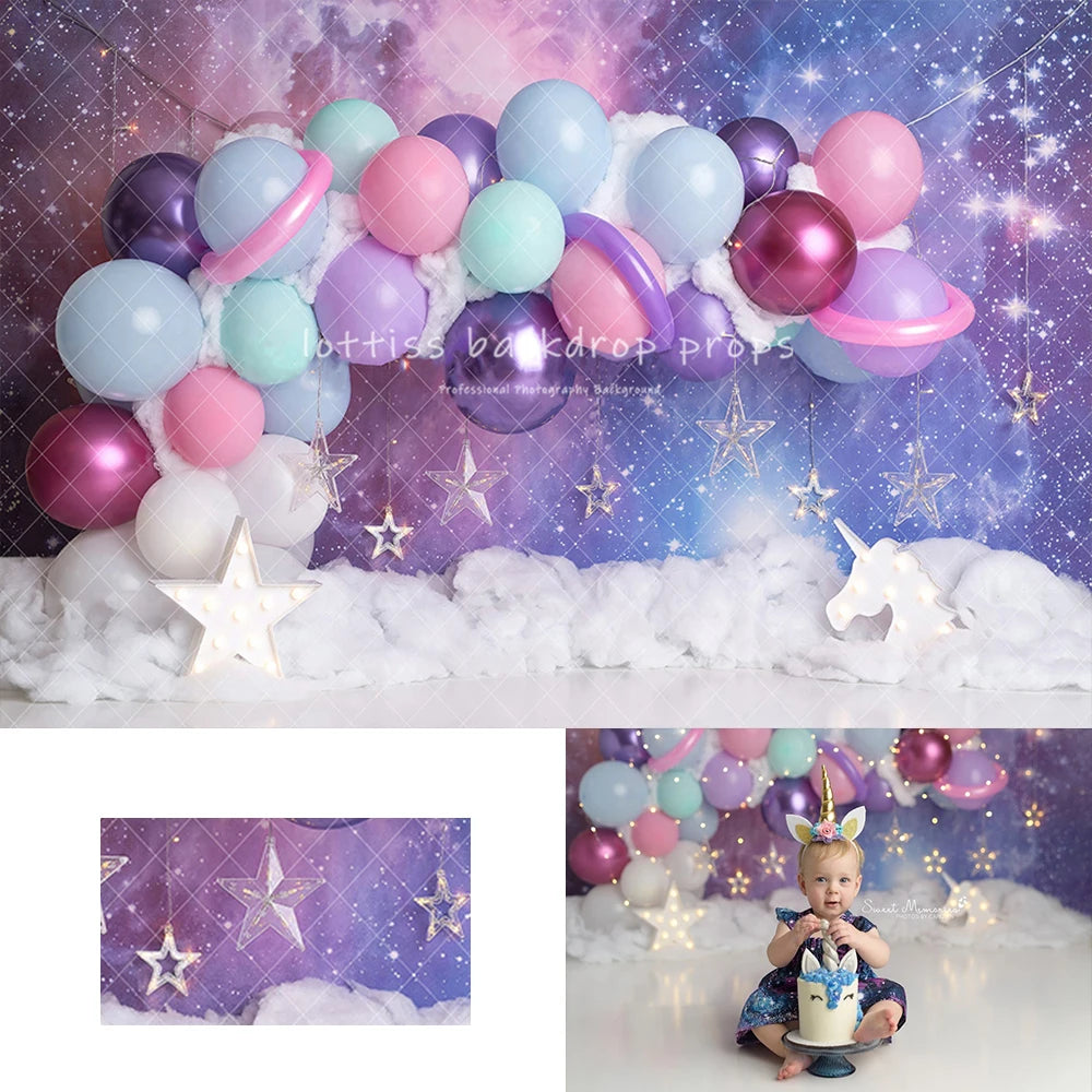 Unicorn Galaxy Balloons Backdrops Kids Baby Birthday Cake Smash Photocall Decors Child Adult Photo Stars Backgrounds