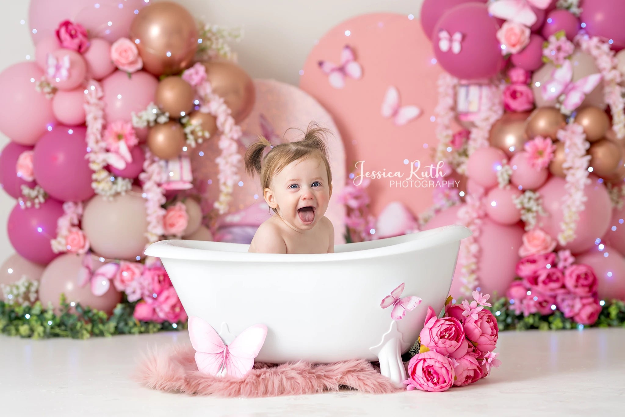 Pink Fairy Balloons Photography Backdrop Butterfly Mushroom Kids Baby Cake Smash Photocall Decors Child Adult Studio Backgrounds