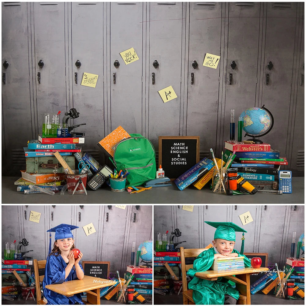 School Lockers Photography Backdrop Back to School for Kids Graduate Portrait Photo Studio Props Photo Background