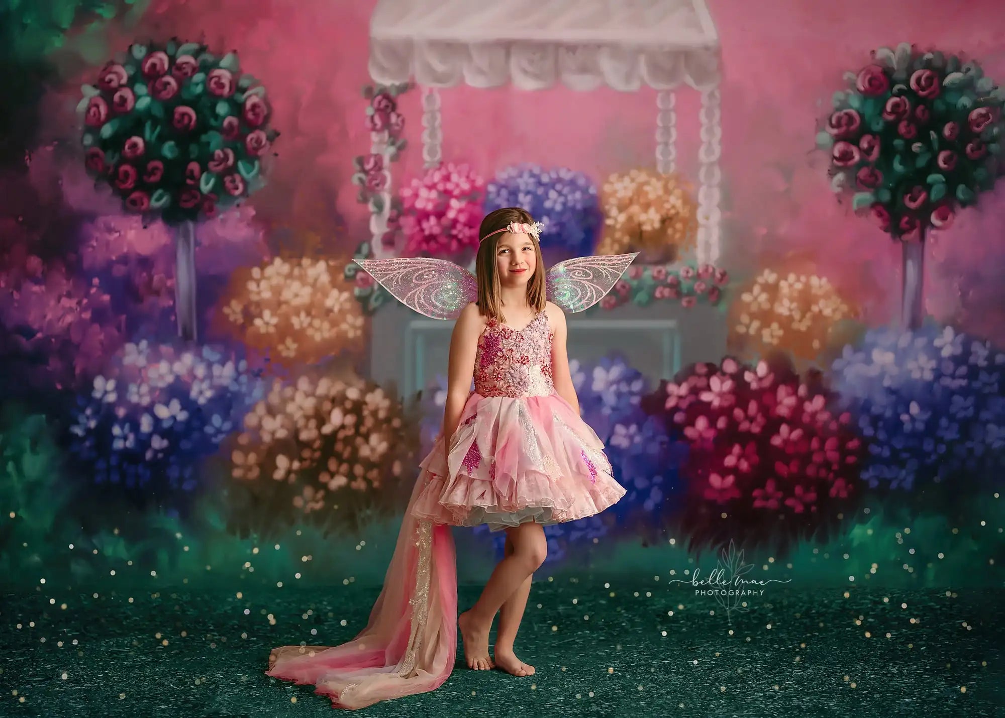 Spring Garden Floral Cart Backdrops Kids Baby Photography Props Child Adult Photocall Decors Pink Flower Forest Backgrounds