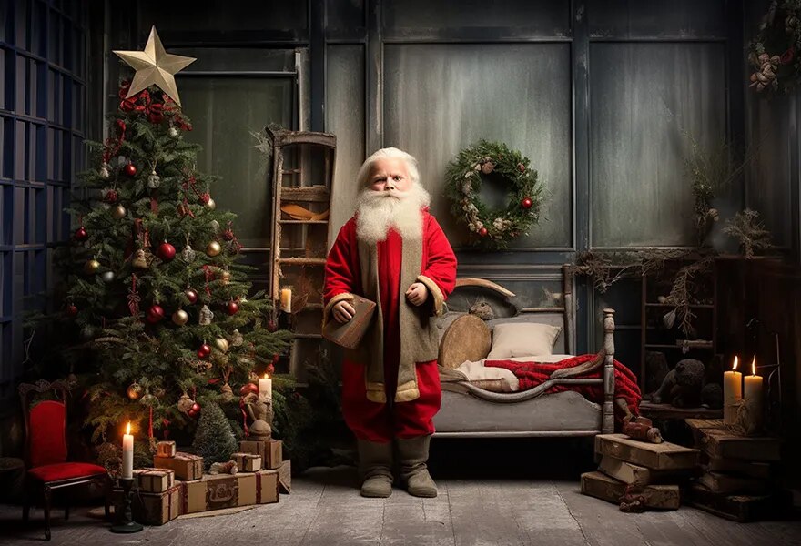 Arrière-plan de chambre à coucher de noël, photographie de bébé, enfant adulte, séance photo, arbres de noël, porte en bois, arrière-plan de salon 