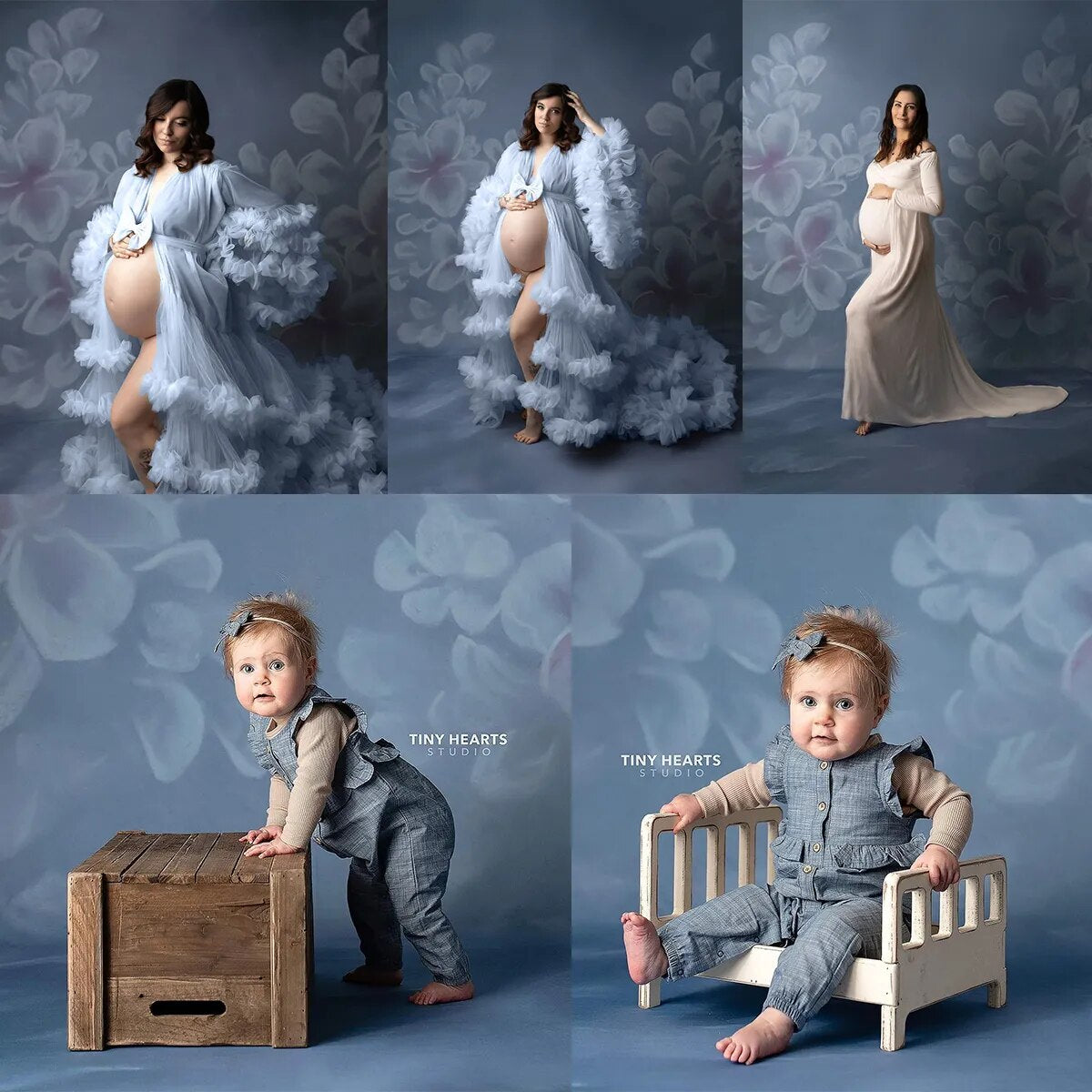 Light Blue Backdrop Pregnant Woman Portrait Kids Photostudio Props Girl Baby Photography Hand Painting Flower Background