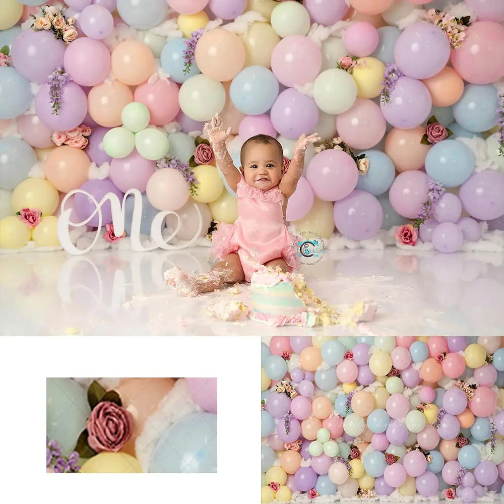 Pastel Balloon Floral Wall Photography Backdrop Kids Baby Cake Smash Photocall Decors Girls Adult Birthday Studio Backgrounds