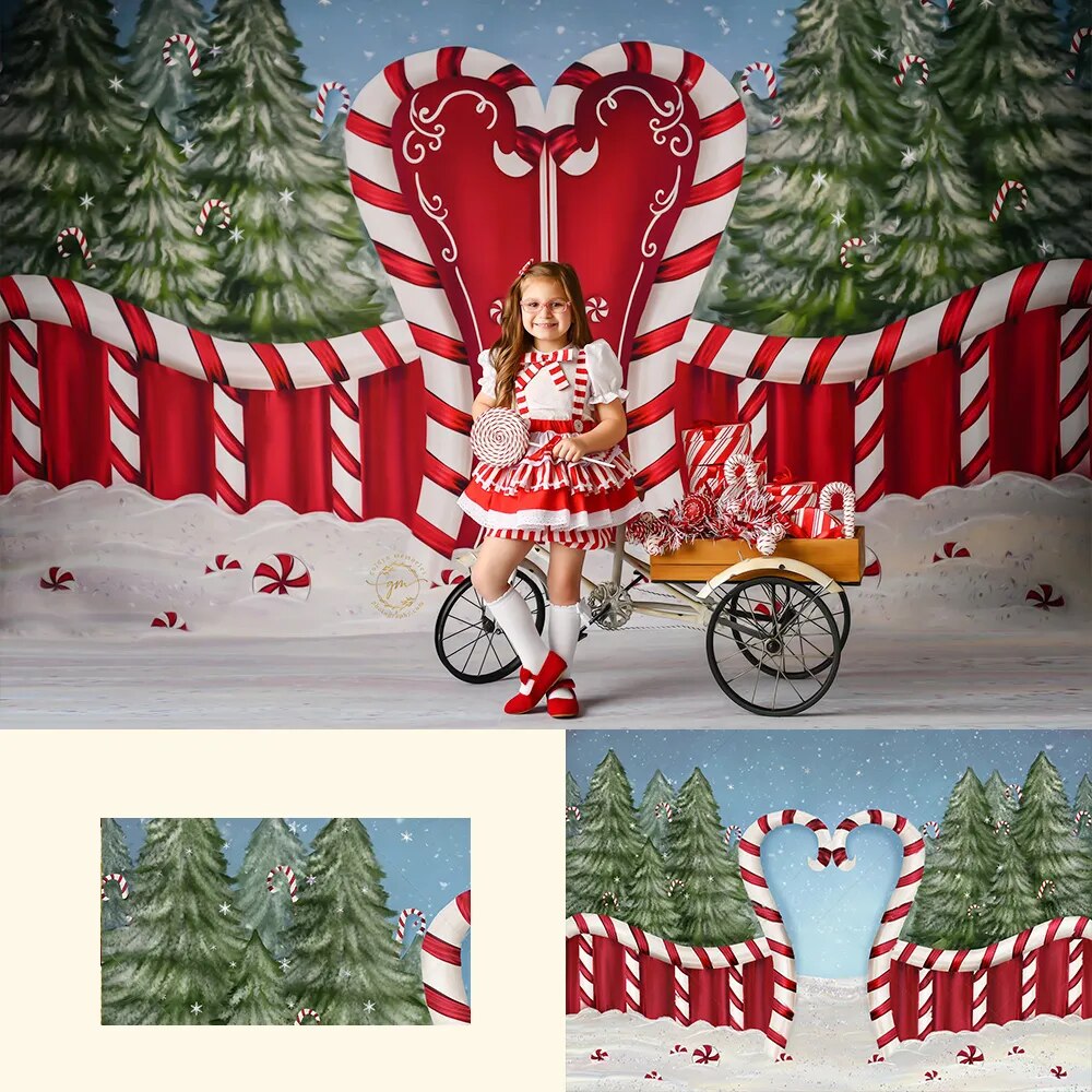 Christmas Candy Arch Backdrops Kids Photography Child Baby Portrait Photocall Xmas Winter Snowy Background Adult Photostudio