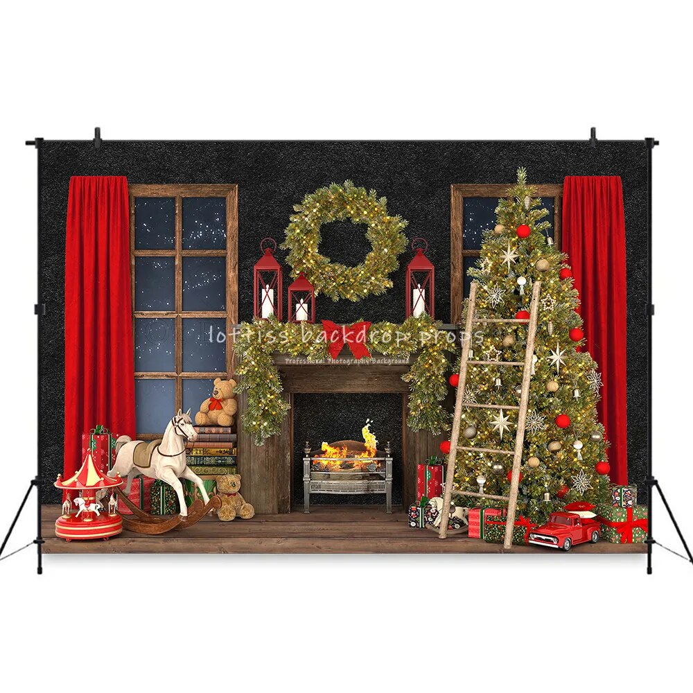 Christmas House Backdrops Fireplace Family Photocall Child Baby Photostudio Props Girl Photography Xmas Street Background