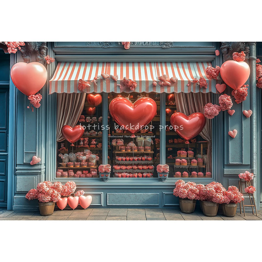 Valentine's Day Store Backdrops Kids Lover Photography Red Heart Balloons Shop Floral Truck Decors Backgrounds