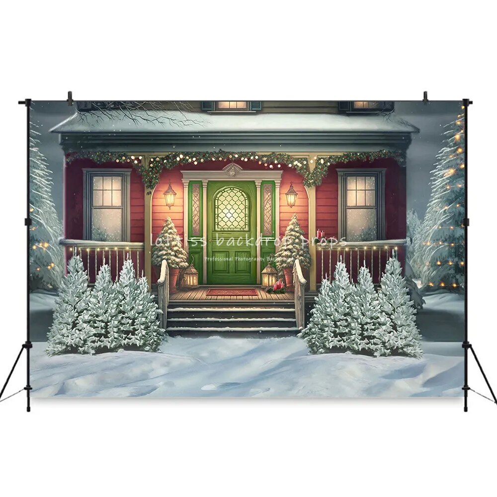 Christmas House Photography Backdrops Children Family Photocall Baby Girl Xmas Wooden Door Festival Background