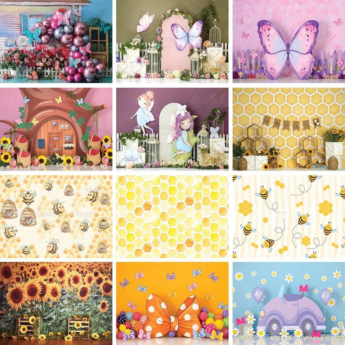 Flower Butterfly Photography Girl Birthday Party Flower Market Poster Baby Shower Princess Photo Background For Photo Studio