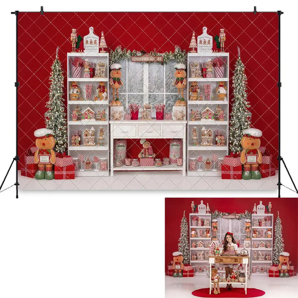 Red Christmas Wall Backdrop Candy Gifts Girls Adult Birthday Studio Backgrounds Kids Baby Cake Smash Photography Props