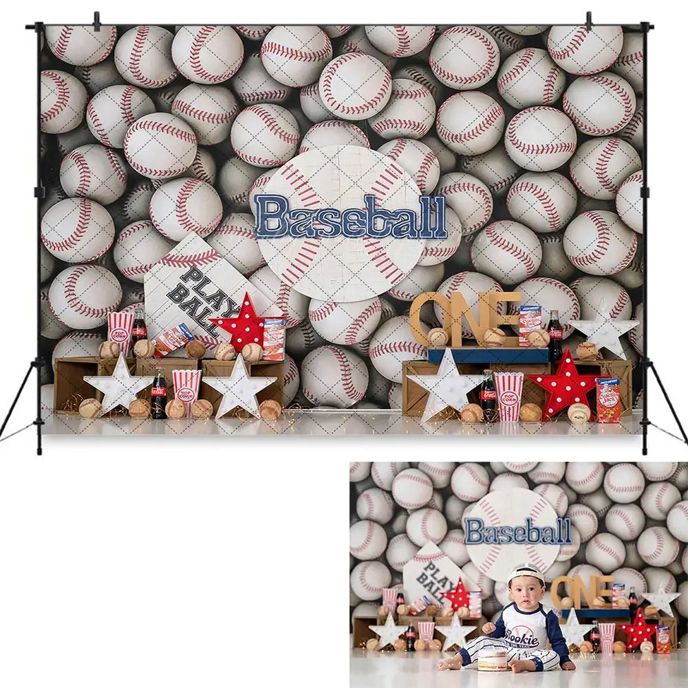 Play Baseball Photography Backdrop Kids Baby Cake Smash Photocall Decors Child Boys 1st Birthday Photo Shoot Studio Backgrounds