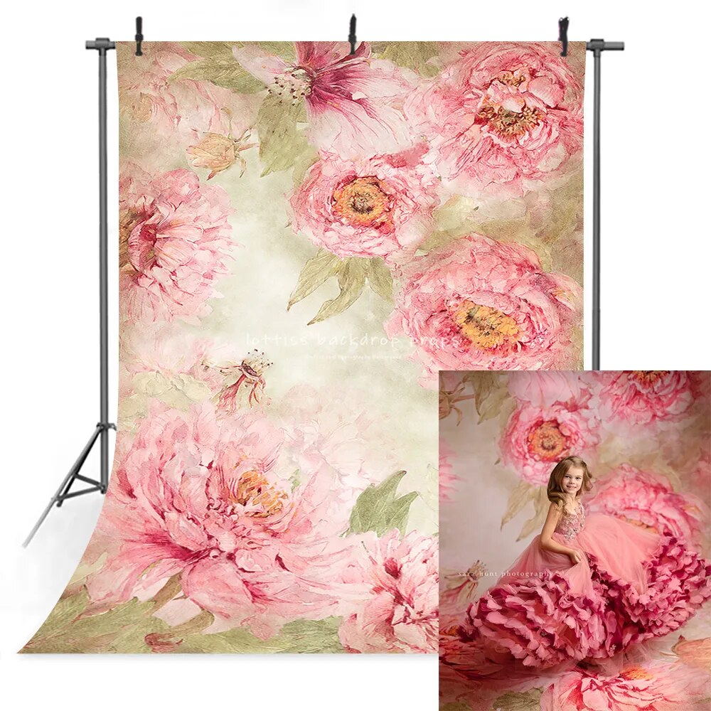 Watercolor Floral Backdrop Girl Portrait Pregnant Woman Photography Children Baby Photostudio Props Pink Flower Background