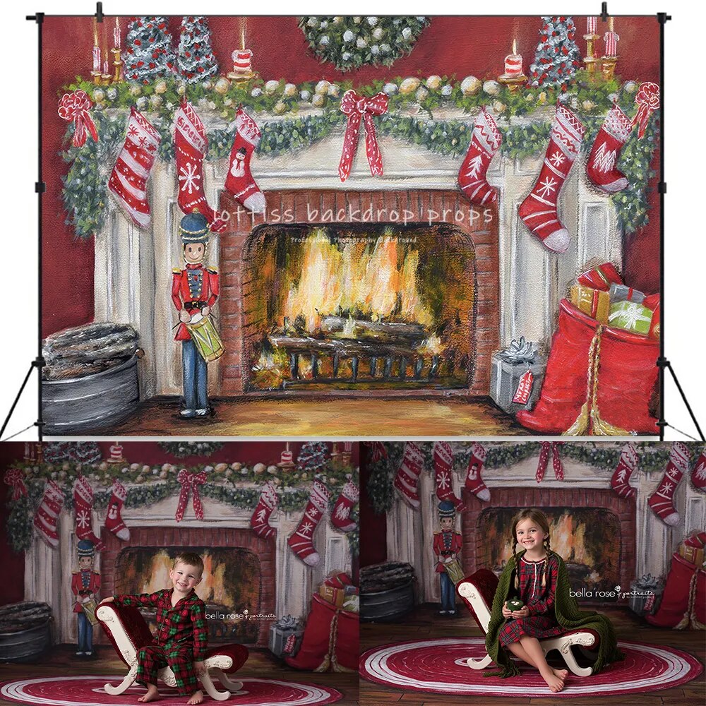 Christmas Fireplace Backdrops Kids Adult Photography Child Baby Cake Smash Birthday Xmas Santa Winter Festival Background