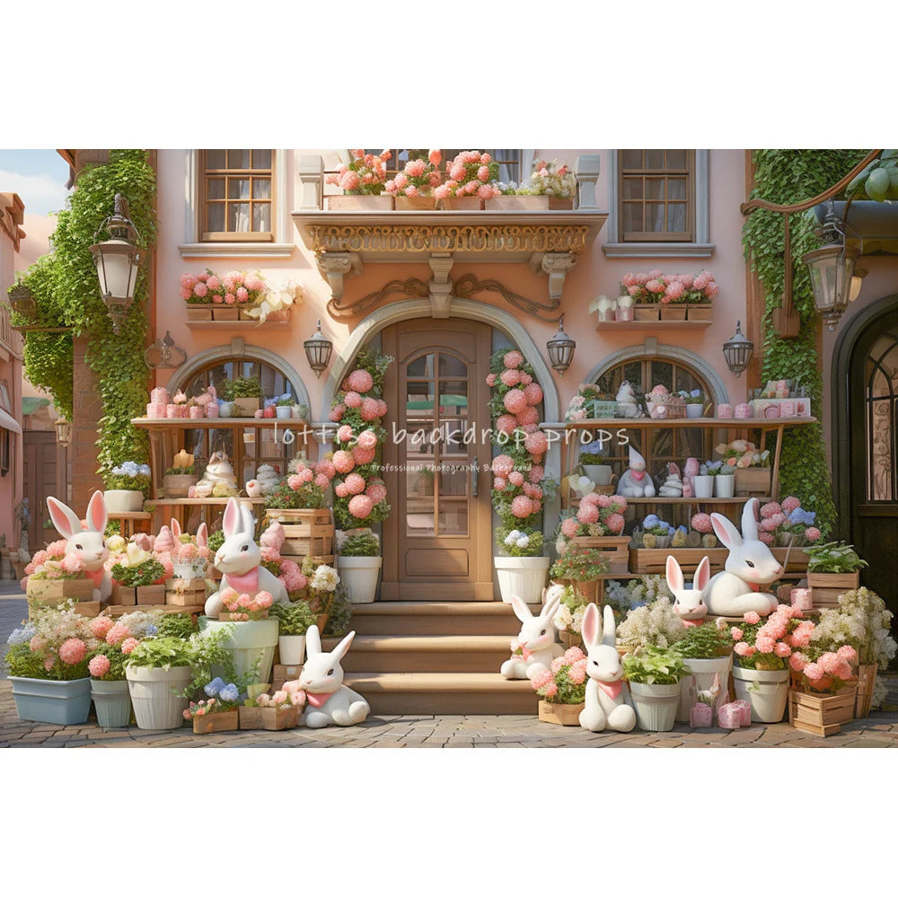 Easter Bunny House Backdrops Kids Baby Photography Child Adult Photocall Decors Spring Windows Floral House Front Backgrounds