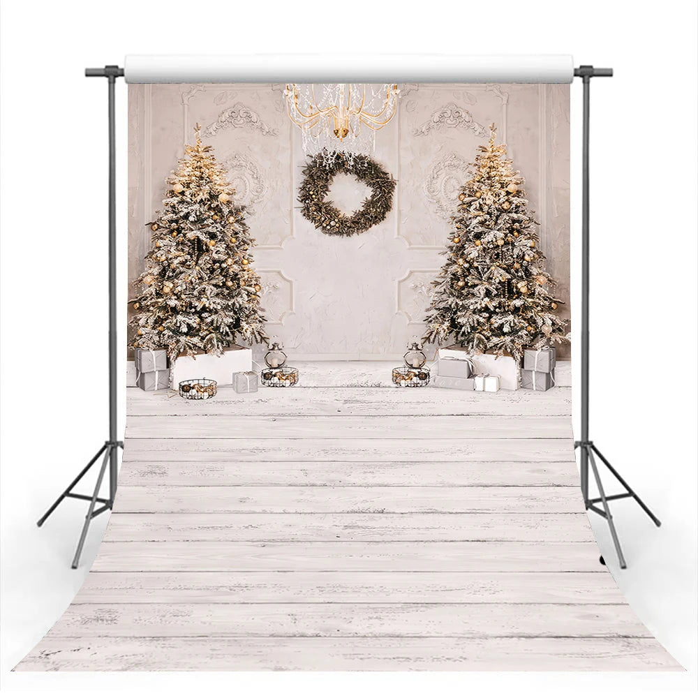 Gifts Under the Christmas Tree Photography Backdrop Kitchen Decorated for the Holidays Kids Baby Cake Smash Photocall Decors