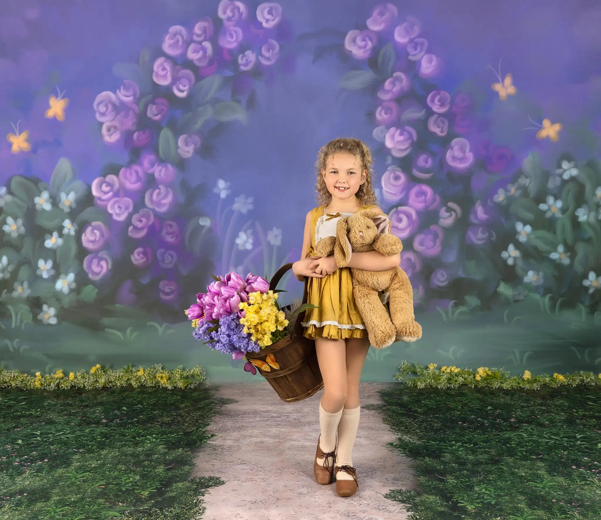 Spring Rose Garden Backdrops Girl Kids Photography Props Child Adult Photocall Decors Purple Floral Arch Backgrounds