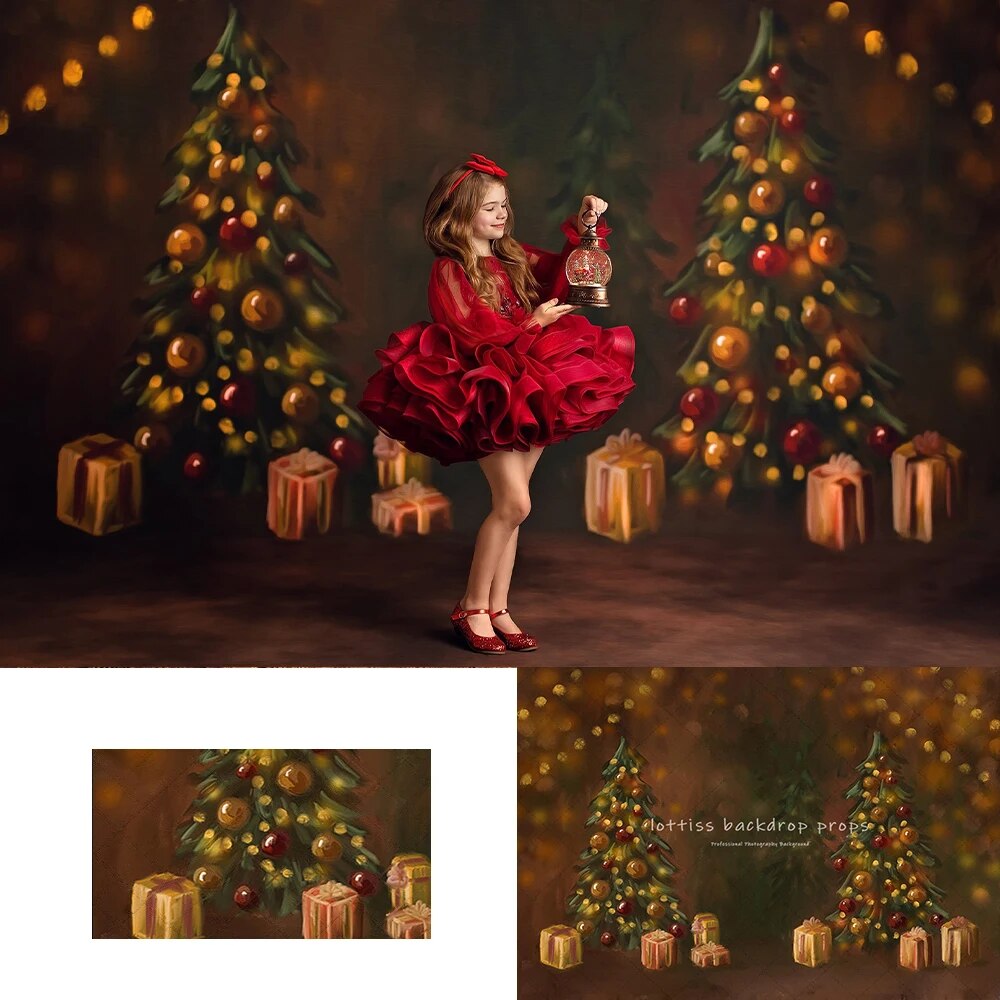 Vintage Xmas Celebration Backdrops Adult Kids Cake Smash Photography Child Baby Photocall Christmas Trees Background