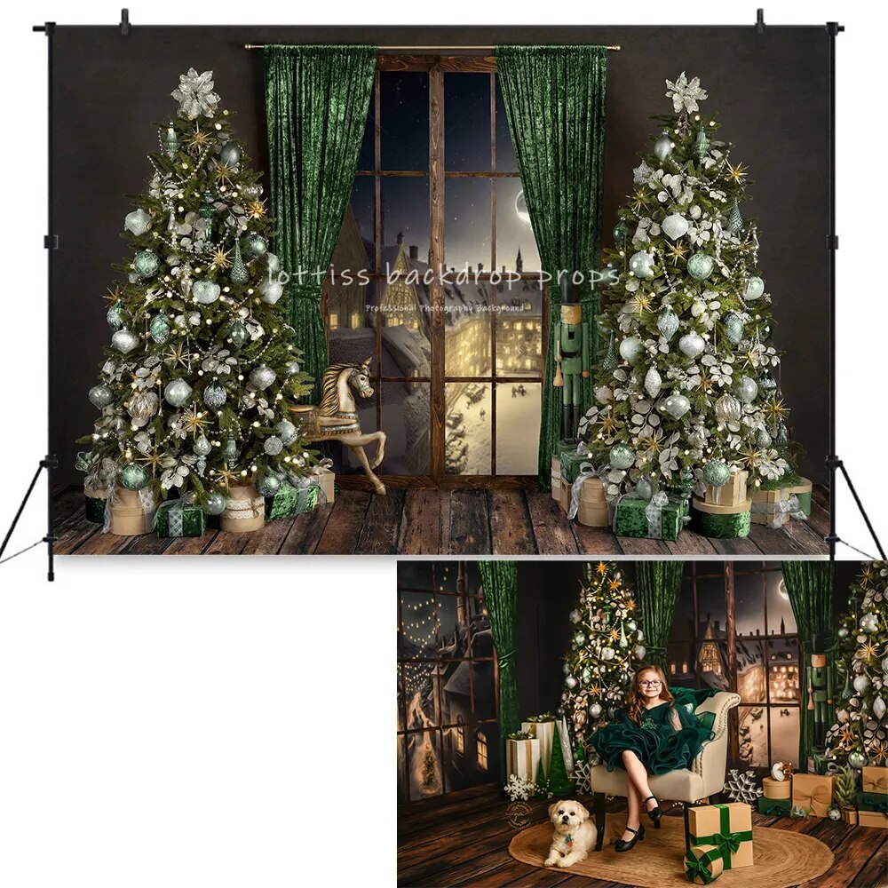 Christmas Livingroom Backdrops Kids Family Portrait Props Baby Girl Photography Photostudio Xmas Windows Fireplace Background