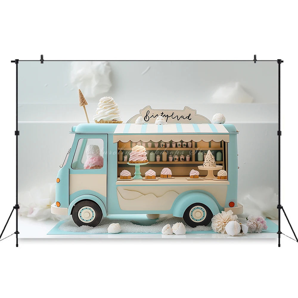 Ice Cream Truck Backdrop Kids Baby Cake Smash Photography Props Candy House Child Girls Adult Birthday Studio Backgrounds