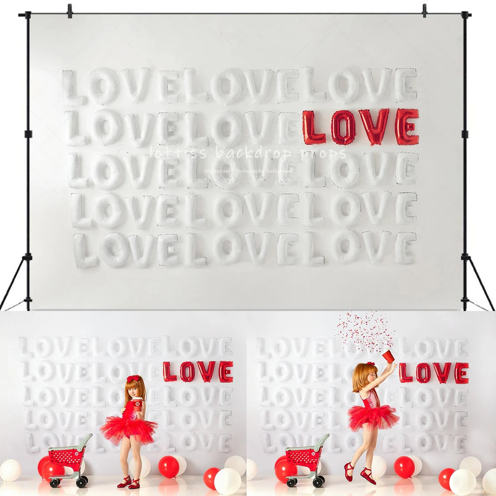 Modern Love Valentine's Day Backdrops Kids Girl Photography Props Pink Balloons Decors Backgrounds