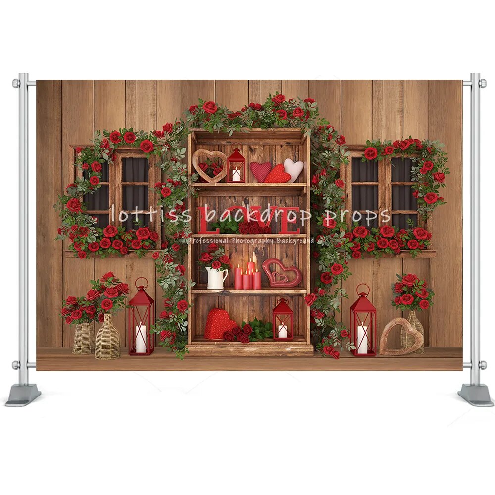 Valentines' Day Backdrop Display Window Floral Shop Carts Brick Wall Deco Marriage Kids Family Portrait Rose Props Background