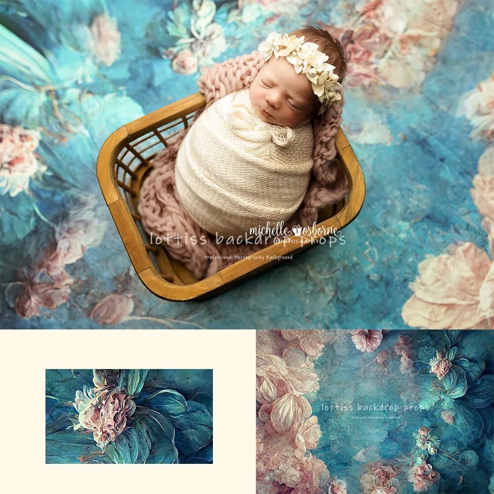 Fine Art Floral Kids Photography Backdrops Baby Child Newborn 1st Birthday Props Abstract Texture Hand Painted Flower Background