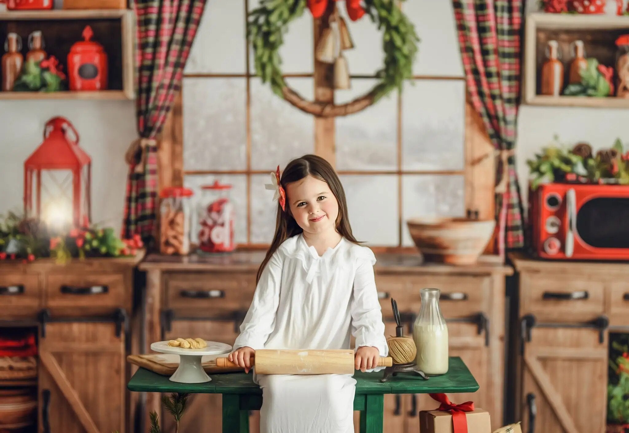 Arrière-plan de cuisine de noël pour vacances fraîches, accessoires de photographie pour enfants et bébés, arrière-plan de noël pour famille adulte 