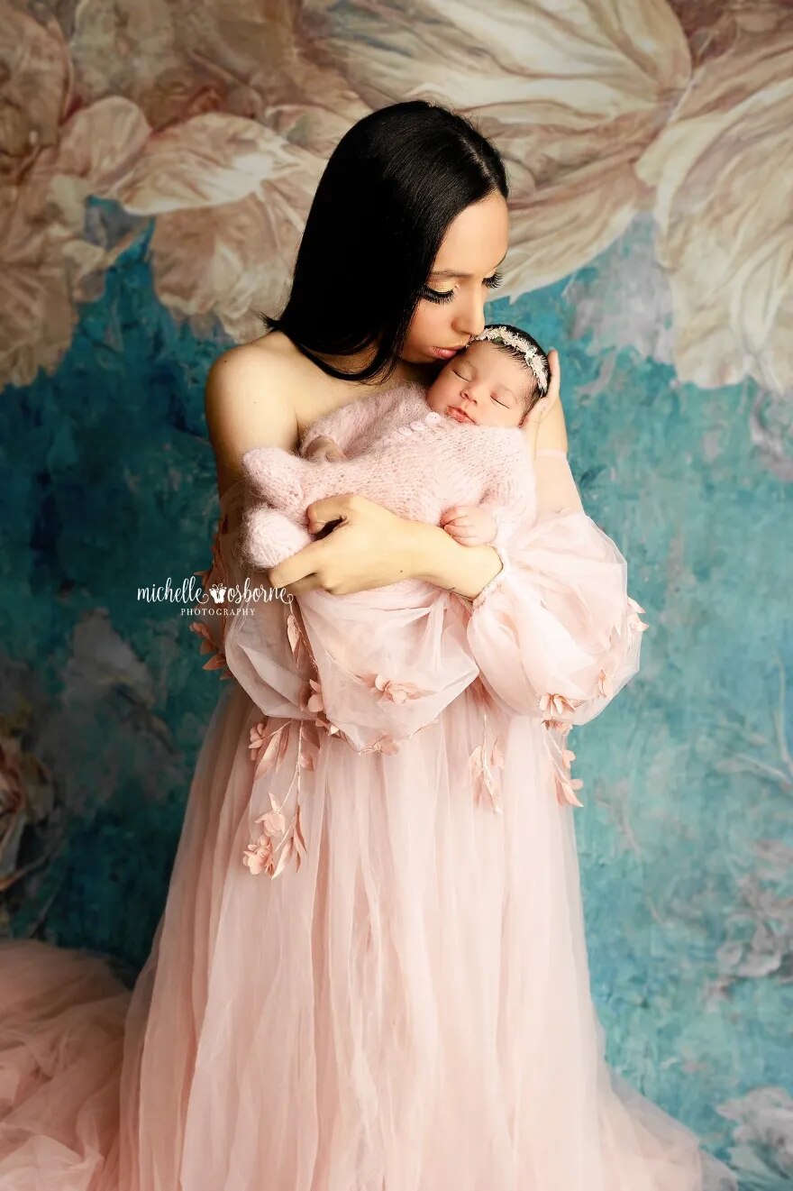 Hand Painting Floral Backdrops Pregnant Woman Portrait Girl Photography Props Lotus Flower Background Kids Baby Photostudio