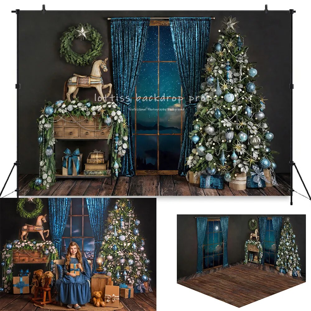 Christmas Living Room Backdrops Kids Adult Photography Child Baby Photocall Xams Fireplace Wondows Trees Background