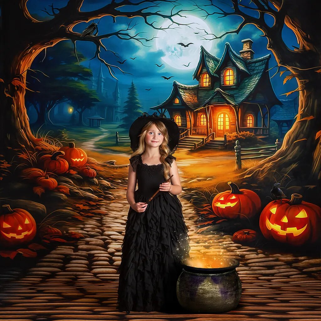 Halloween Pumpkin Lantern Backdrops Kids Child Photgraphy Kids Photocall Festival Wizard Ghost House Front Background