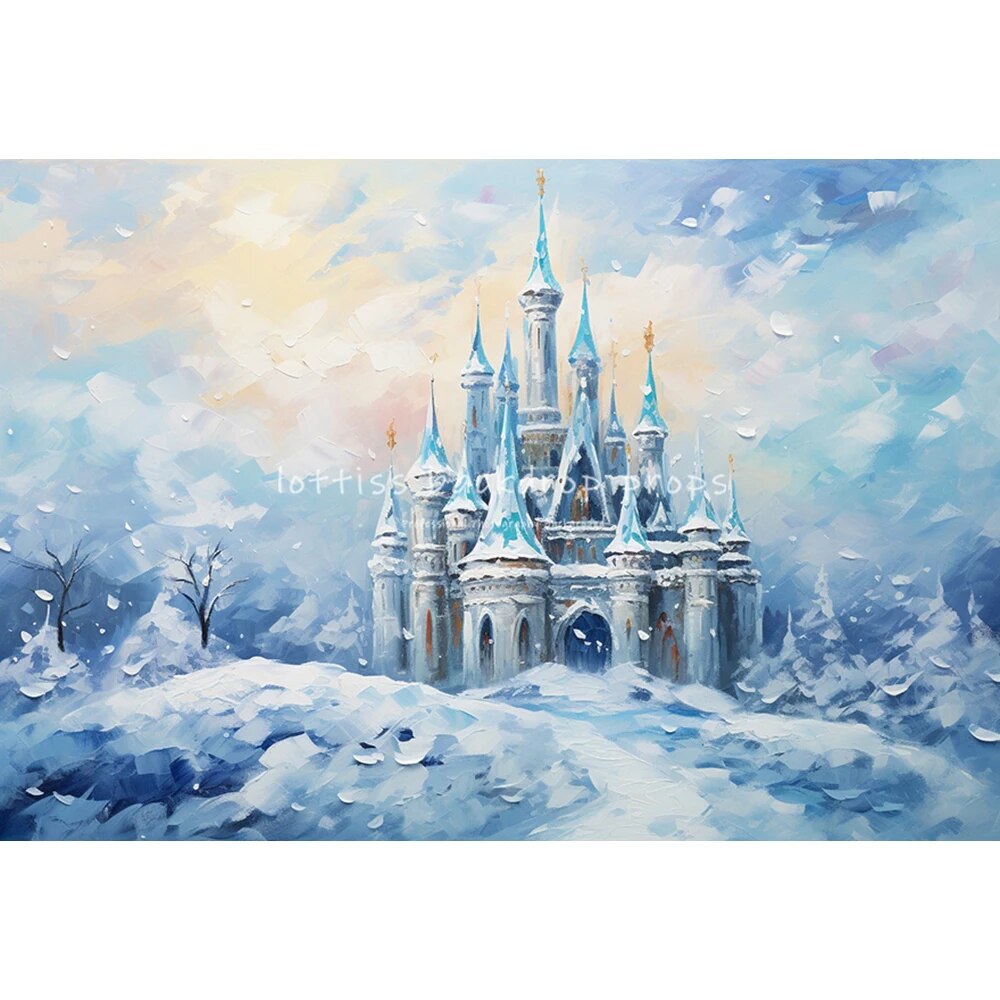 Snowy Castle Backdrops Kids Baby Photography Props Child Adult Photocall Decors Winter Snowflake Forest Background