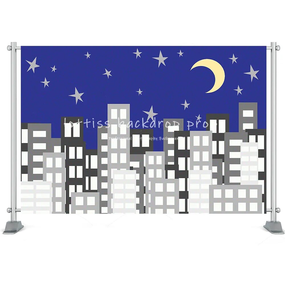 Super City Backdrops Cartoon Superhero Boy Birthday Party Super City Cospaly Photography Cake Table Decor Booth Props