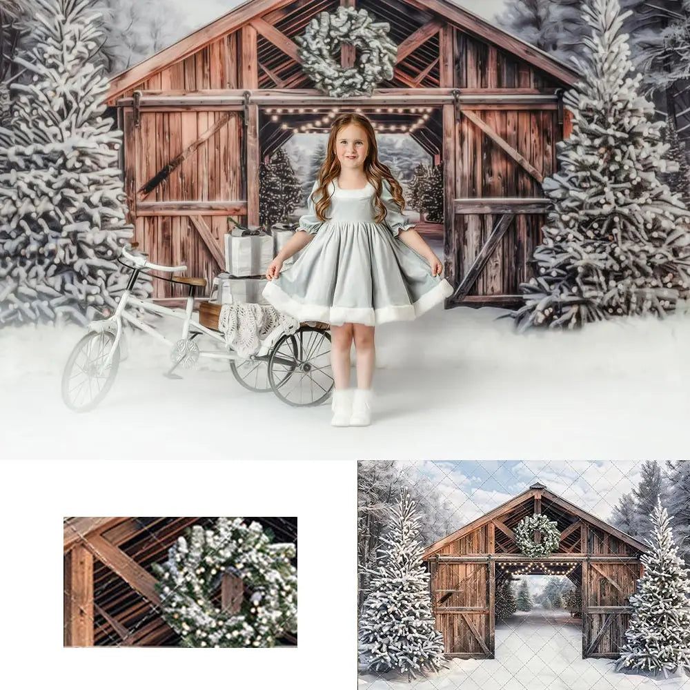 Snowy Mountain Tree Farm Backdrop Kids Baby Cake Smash Photography Props Winter Christmas Child Girls Birthday Backgrounds