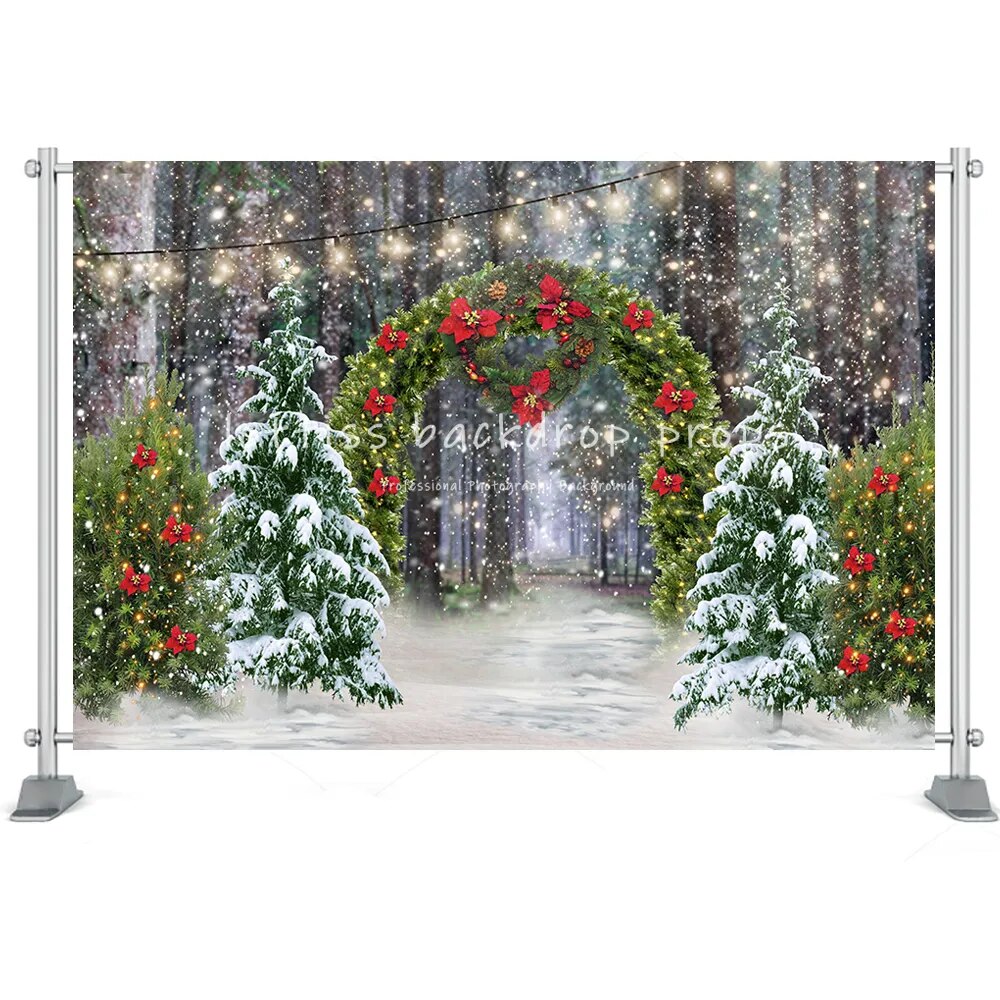 Christmas House Barn Door Backgrounds Photography Winter Trees Wreath Party Props Kids Famiy Portrait Backdrops Props