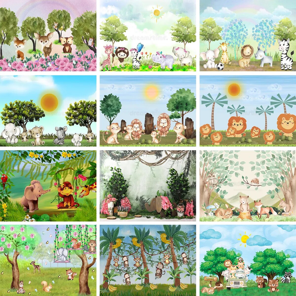 Jungle Safari Birthday Photography Backdrop Tropical Forest Africa Animals Elephant Lion Party Newborn Baby Shower Background