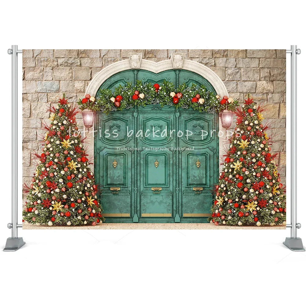 Christmas Backdrop Fireplace Barn Door Snowflake Reindeer New Year Gift Trees Kids Family Portrait Photography Background