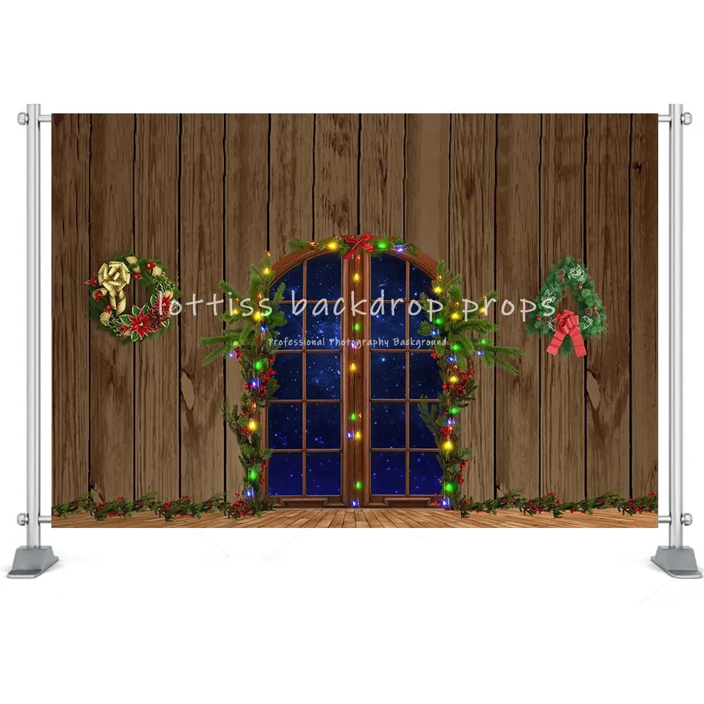 Christmas Window Door Photography Backdrop Xmas New Year Kids Children Portrait Family Photocall Photo Studio Background