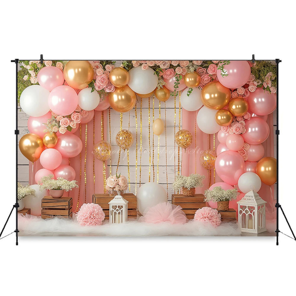 Royal Blue and Balloon Garland Photography Backdrop Kids Baby Cake Smash Photocall Decors Pink Balloon Arch Child Backgrounds