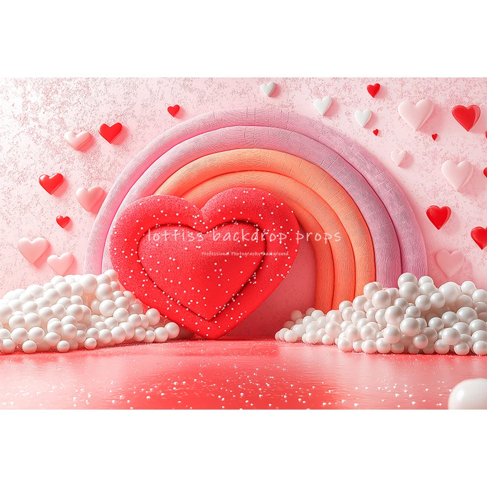 Love Balloons Wall Valentine's Day Backdrops Kids Adult Photography Child Baby Cake Smash Photocall Red Rainbow  Backgrounds