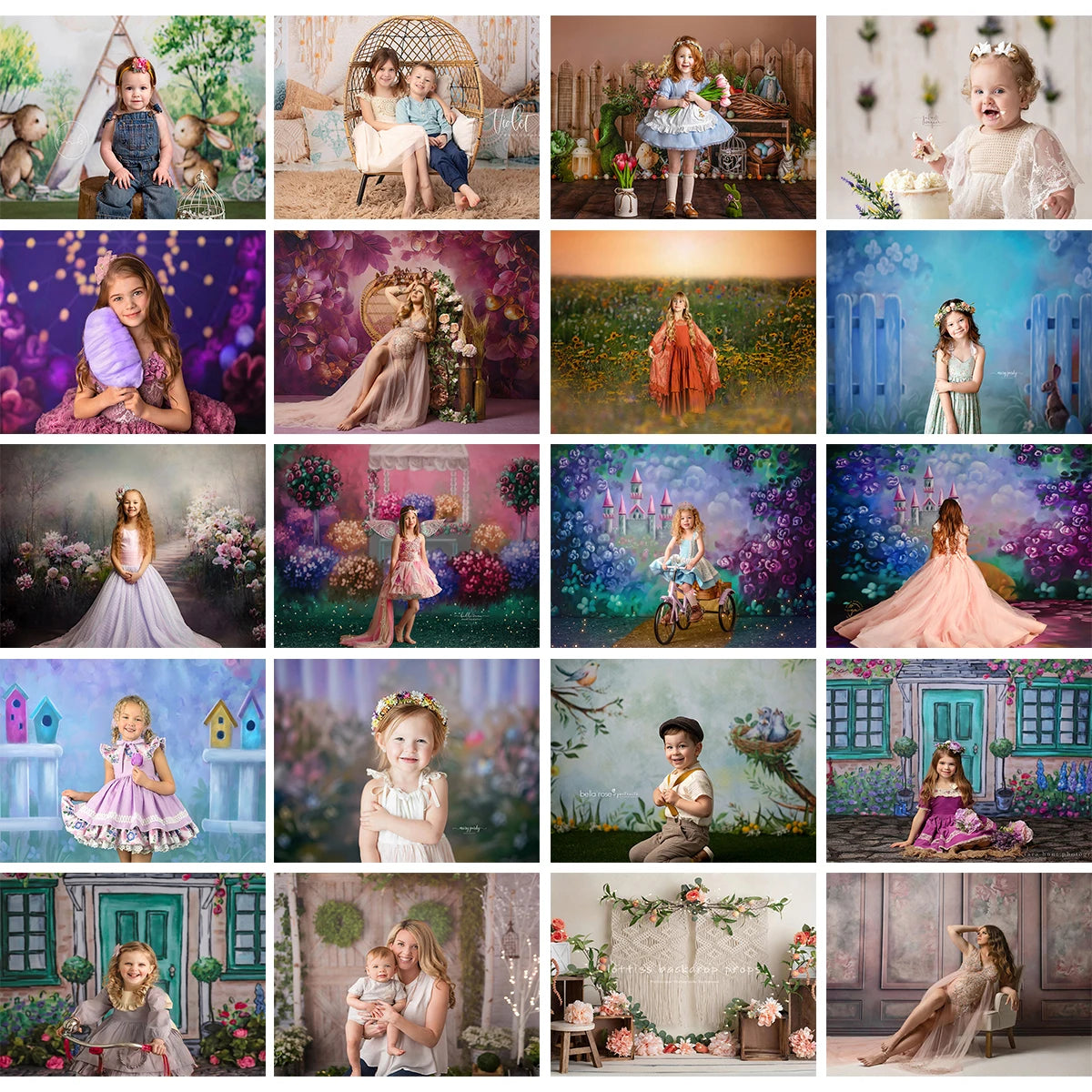 Spring Floral Garden Backdrops Kids Baby Photography Props Child Girl Birthday Cake Smash Photocall Bunny Flower Photo Backdrops